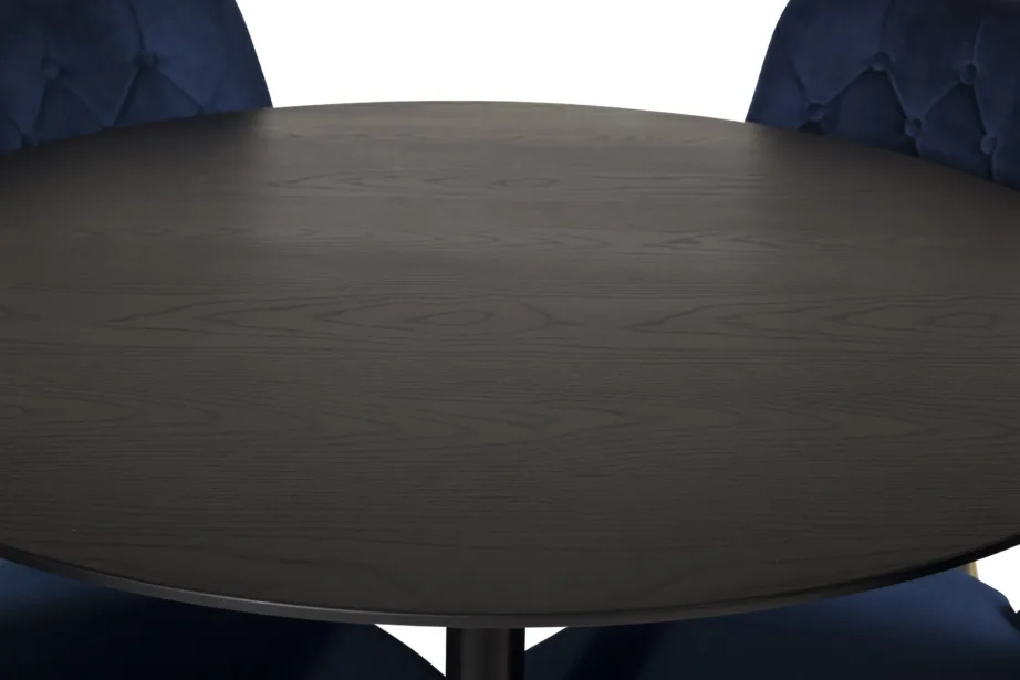 Ümmargune söögilaud Dipp sametist siniste toolidega (must/kuld, Ø115 cm), GR19344 – 9