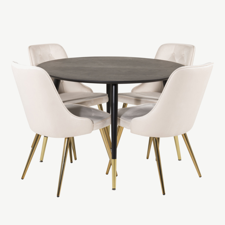 Ümmargune söögilauakomplekt Dipp – must spoon, beež velvet, kuldsed detailid, ø115 cm - GR19345