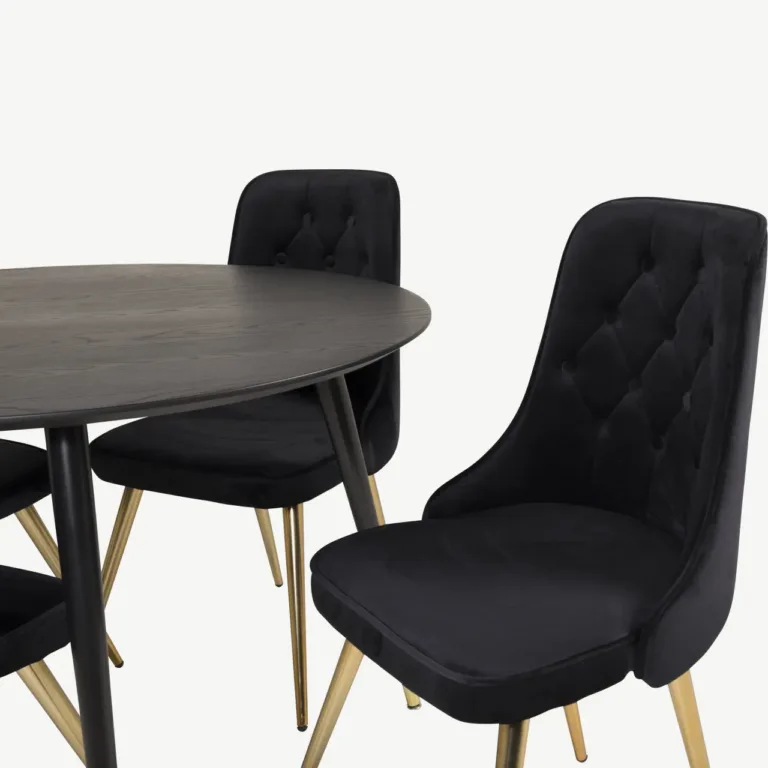 Dipp ümmargune söögilaud toolidega, 115 cm, must/kuldne velvetist toolid - GR19346