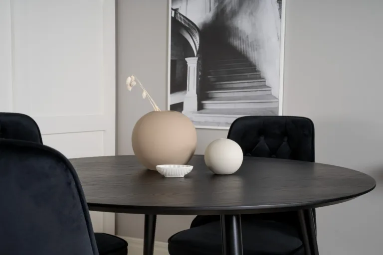 Dipp ümmargune söögilaud toolidega, 115 cm, must/kuldne velvetist toolid - GR19346