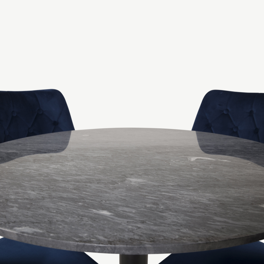 Estelle ümmargune marmorlauaga söögilauakomplekt, sinised velvettoolid (Ø106 cm), GR19358 – 2