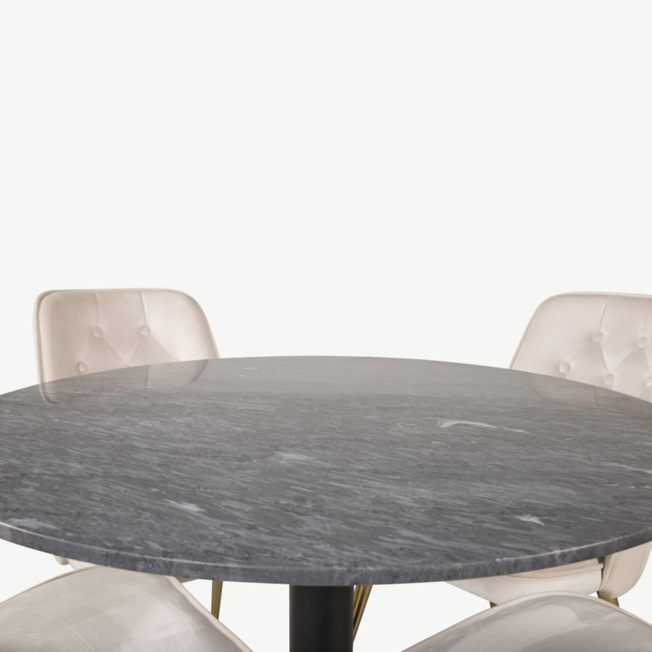 Estelle ümmargune marmorist söögilauakomplekt beežide velvettoolidega, kuldsete jalgadega, ø106 cm, GR19359 – 2