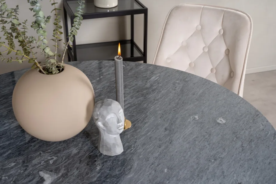 Estelle ümmargune marmorist söögilauakomplekt beežide velvettoolidega, kuldsete jalgadega, ø106 cm, GR19359 – 6