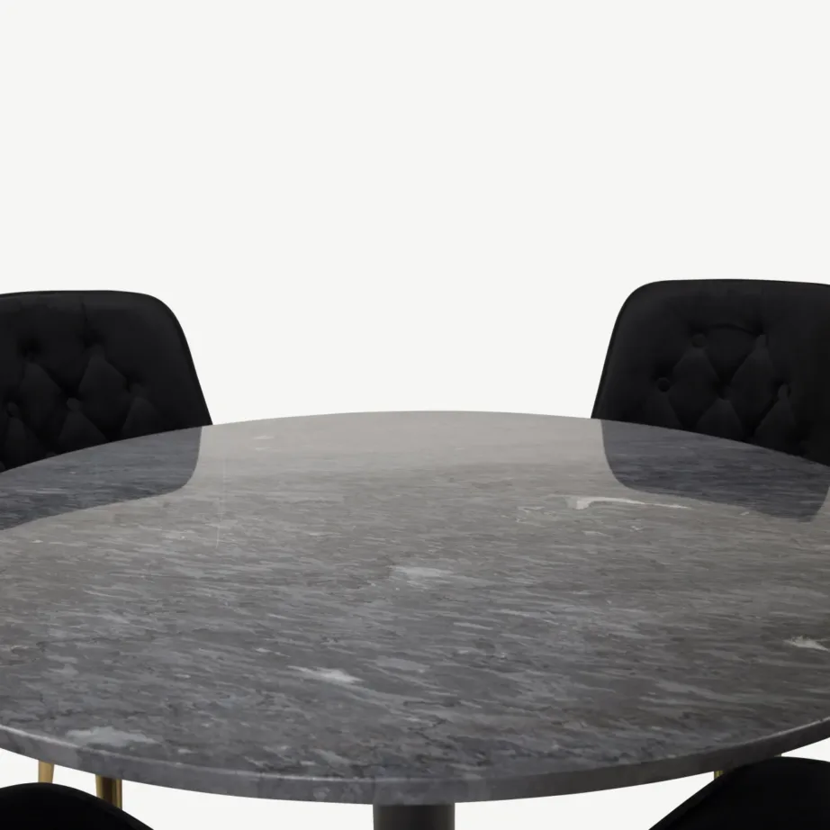 Estelle ümmargune marmorist söögilaud ja Velvet Deluxe samettoolid (must/kuld, ø106 cm), GR19360 – 2