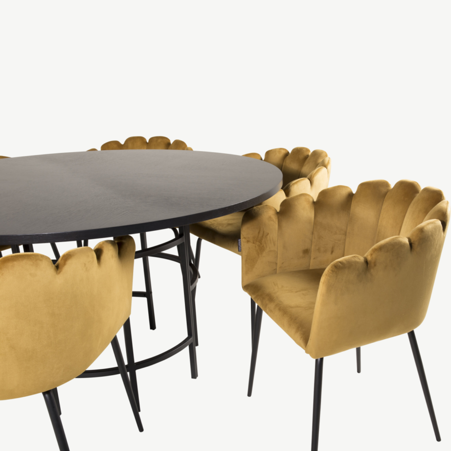 Copenhagen ümmargune söögikomplekt musta laua ja kollaste samettoolidega, GR19391 – 3