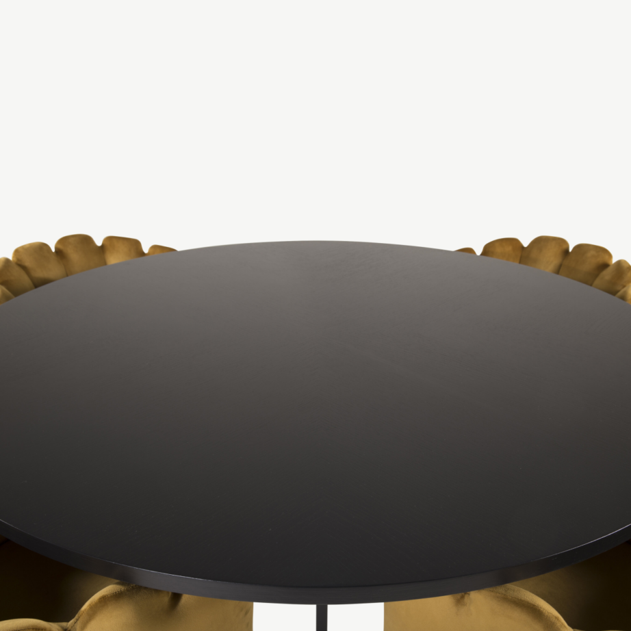 Copenhagen ümmargune must söögilauakomplekt kuldsete samettoolidega Limhamn, GR19392 – 3