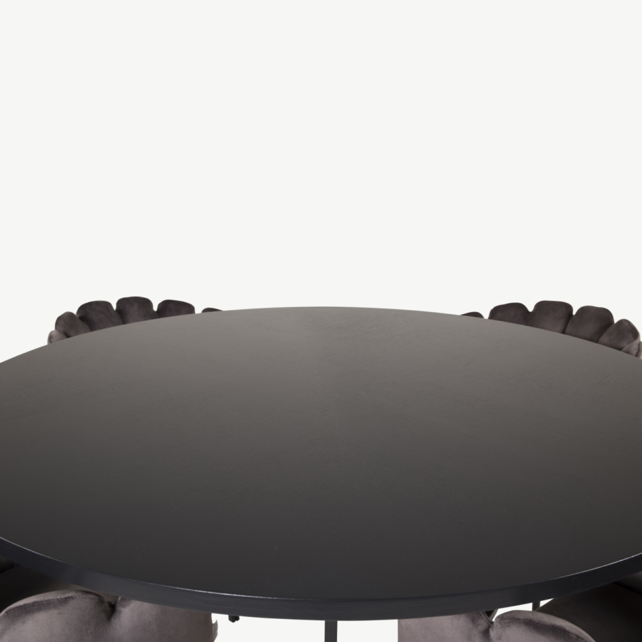 Ümmarguse söögilauakomplekti Copenhagen (must laud, hallid sametist toolid, ø140 cm), GR19394 – 2