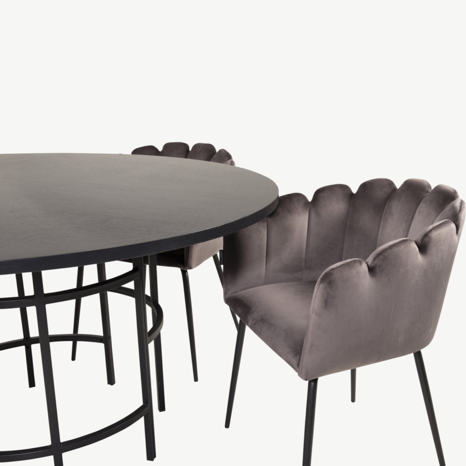 Ümmarguse söögilauakomplekti Copenhagen (must laud, hallid sametist toolid, ø140 cm), GR19394 – 3