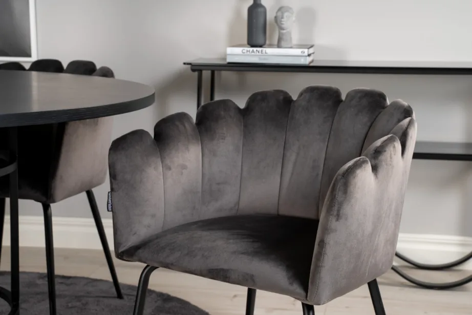 Ümmarguse söögilauakomplekti Copenhagen (must laud, hallid sametist toolid, ø140 cm), GR19394 – 7