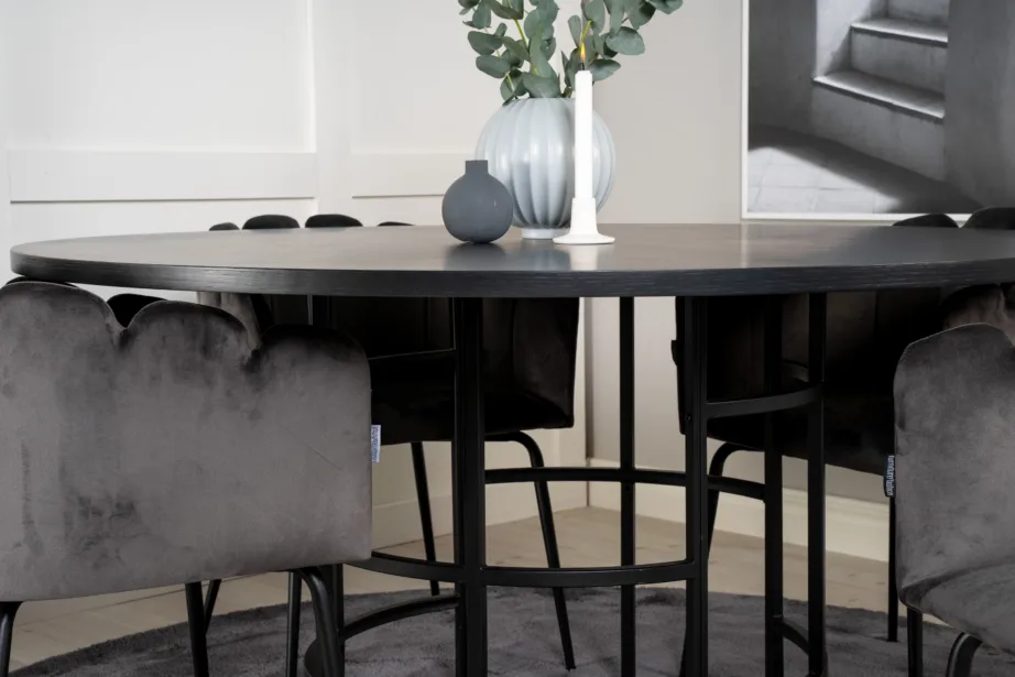 Ümmarguse söögilauakomplekti Copenhagen (must laud, hallid sametist toolid, ø140 cm), GR19394 – 8