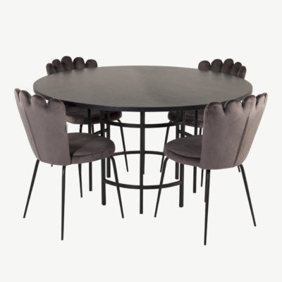Ümmargune must söögilauakomplekt Copenhagen, hallid toolid, Ø140 cm - GR19400