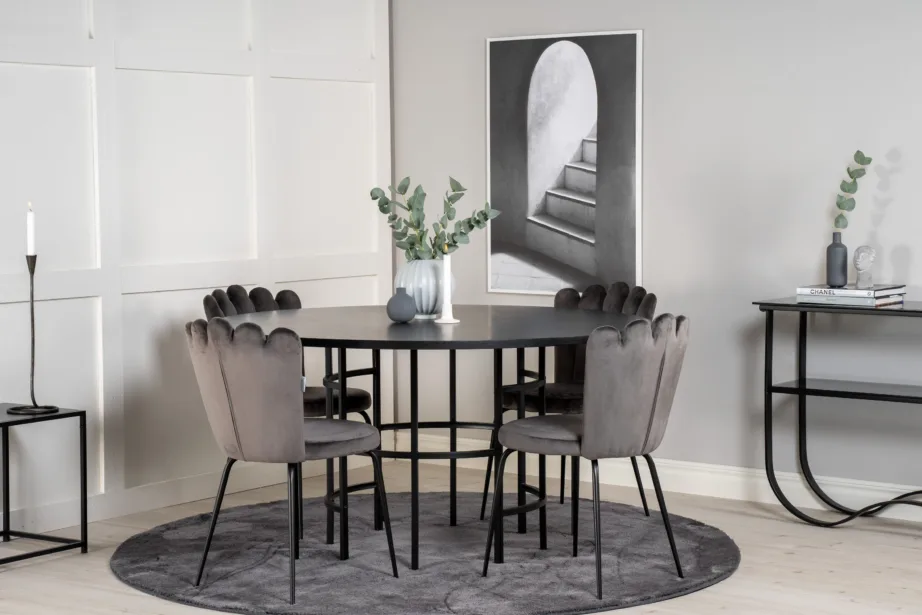 Ümmargune must söögilauakomplekt Copenhagen, hallid toolid, Ø140 cm, GR19400 – 4