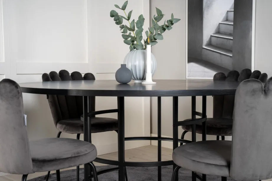 Ümmargune must söögilauakomplekt Copenhagen, hallid toolid, Ø140 cm, GR19400 – 5