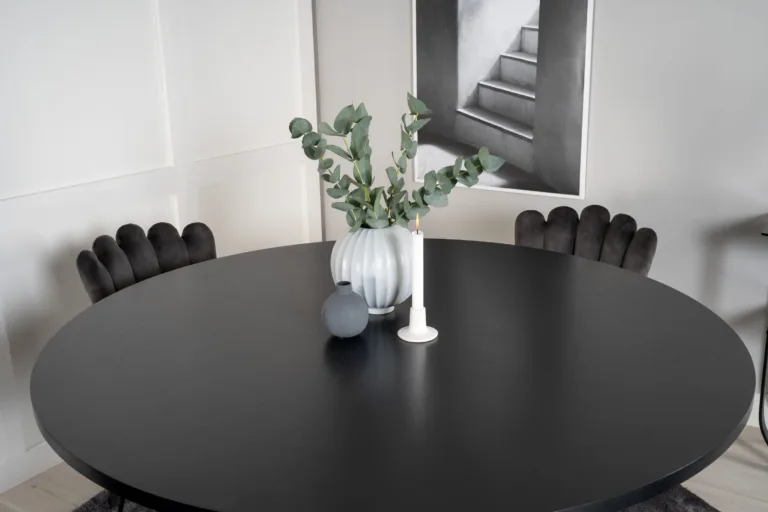 Ümmargune must söögilauakomplekt Copenhagen, hallid toolid, Ø140 cm - GR19400
