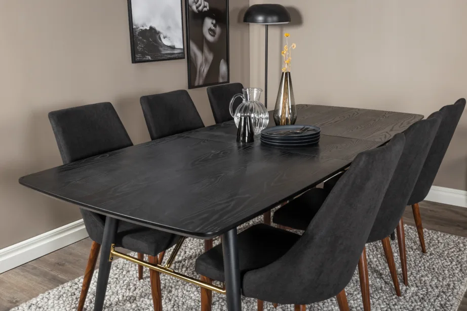 Lahtikäiv must söögilauakomplekt messingdetailide ja Leone toolidega Gold (6 tooli), GR19410 – 6