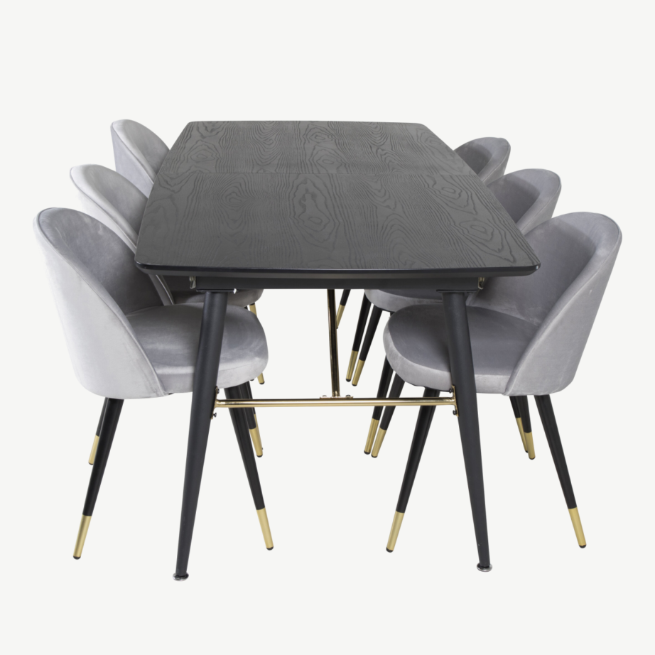 Laiendatav must söögilauakomplekt Gold hallide samettoolidega ja kuldsete detailidega, GR19413 – 2
