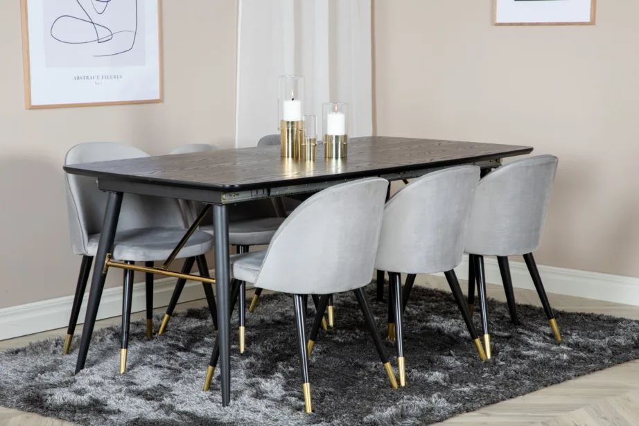 Laiendatav must söögilauakomplekt Gold hallide samettoolidega ja kuldsete detailidega, GR19413 – 4