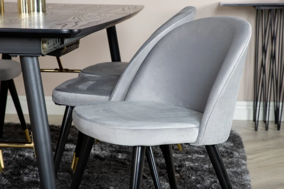 Laiendatav must söögilauakomplekt Gold hallide samettoolidega ja kuldsete detailidega, GR19413 – 5