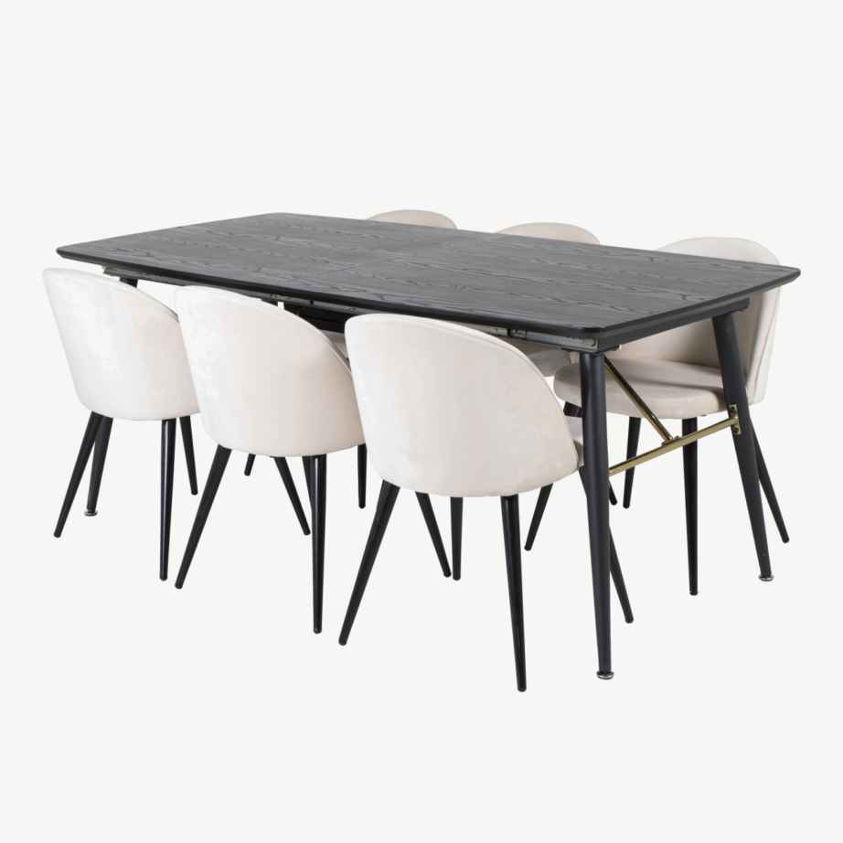 Must pikendatav söögilaud Gold ja beežide sametkattega toolid, GR19414