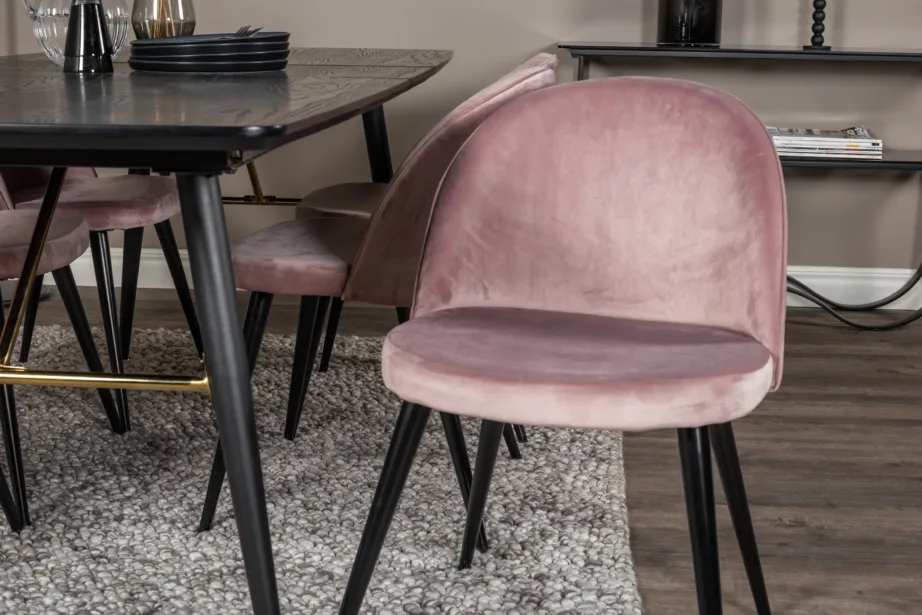 Must pikendatav söögilaud Gold messingdetailidega ja tolmuroosade velvetkattega toolidega, GR19415 – 5