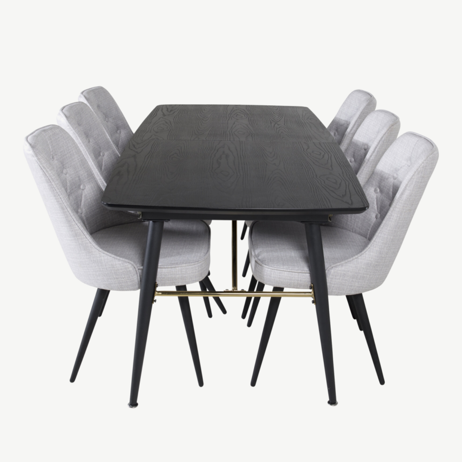 Gold pikendatav must söögilauakomplekt helehallide toolidega (6 tk), GR19428 – 2