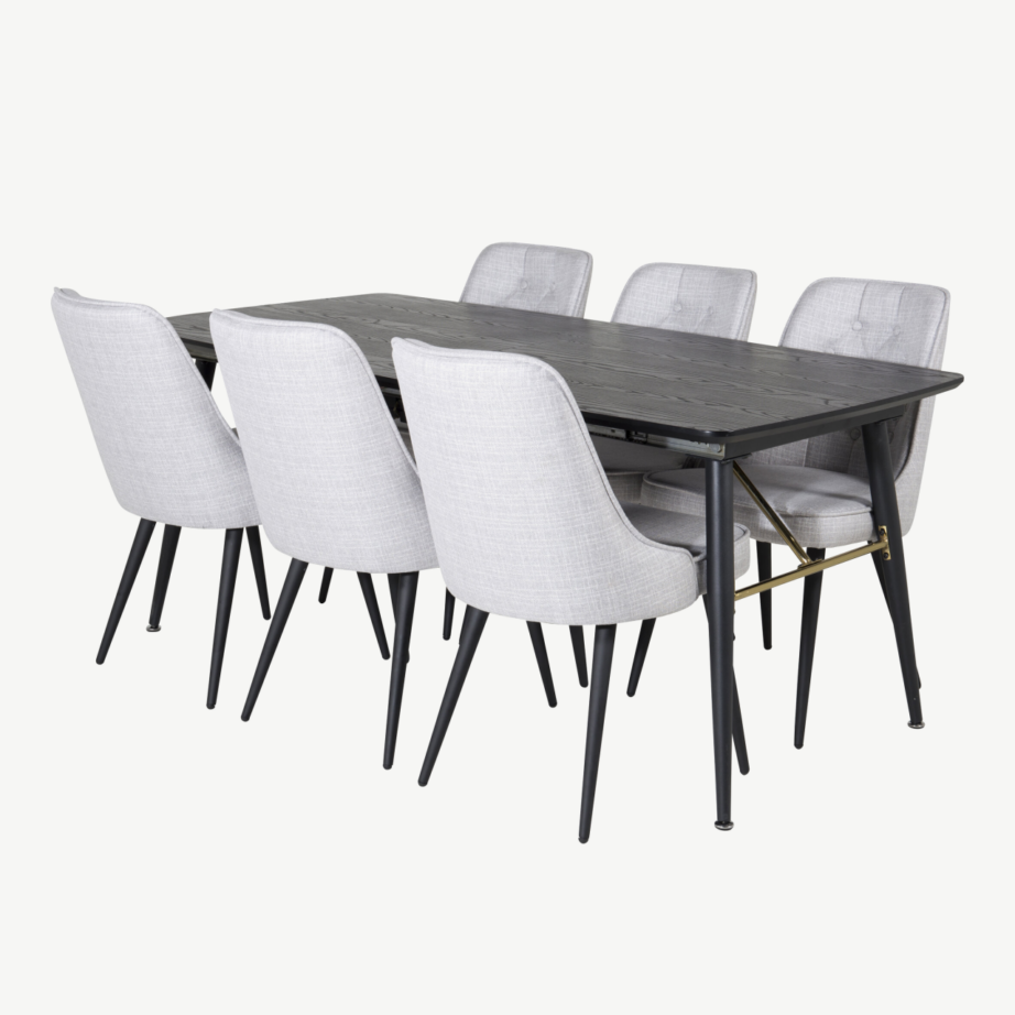 Gold pikendatav must söögilauakomplekt helehallide toolidega (6 tk), GR19428 – 3