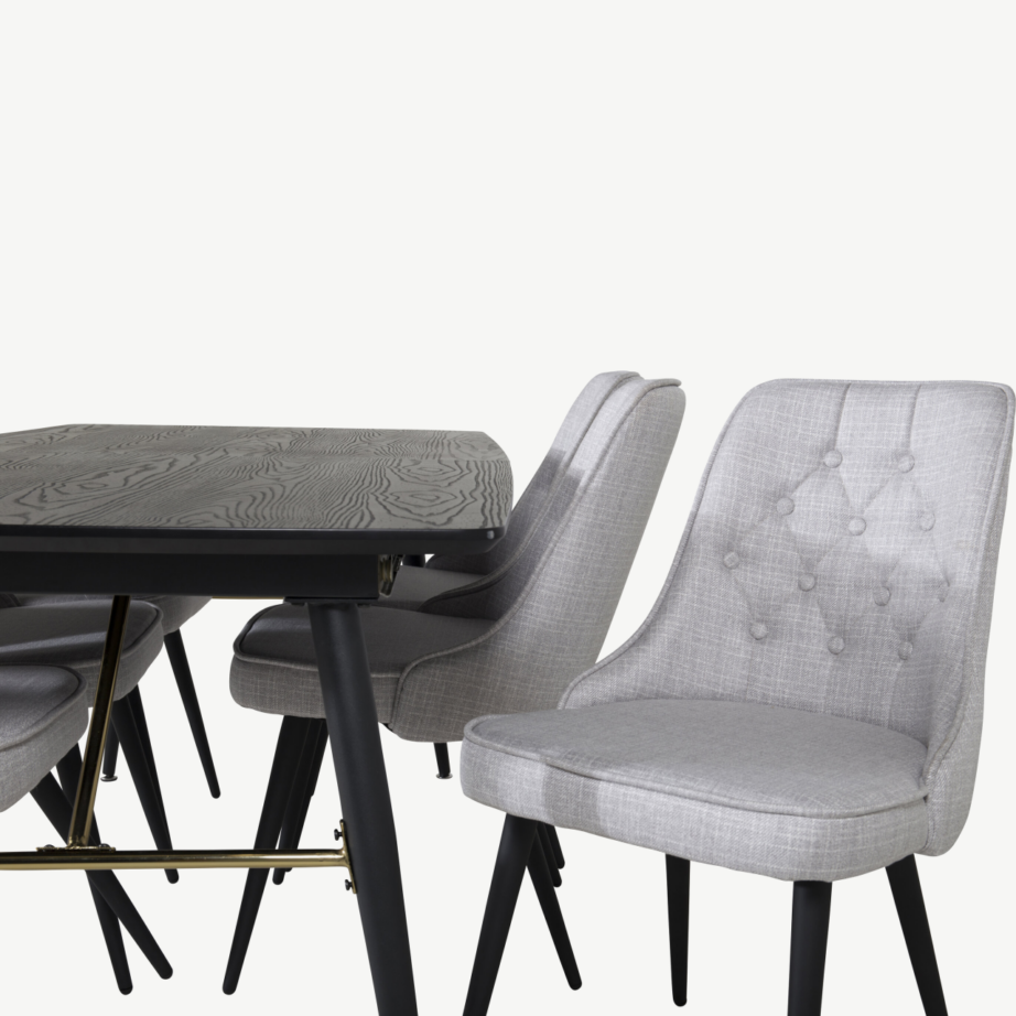 Gold pikendatav must söögilauakomplekt helehallide toolidega (6 tk), GR19428 – 4