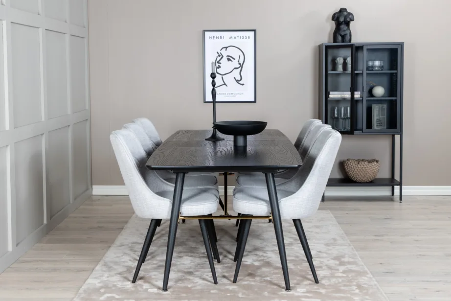 Gold pikendatav must söögilauakomplekt helehallide toolidega (6 tk), GR19428 – 5