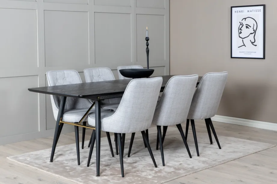 Gold pikendatav must söögilauakomplekt helehallide toolidega (6 tk), GR19428 – 6