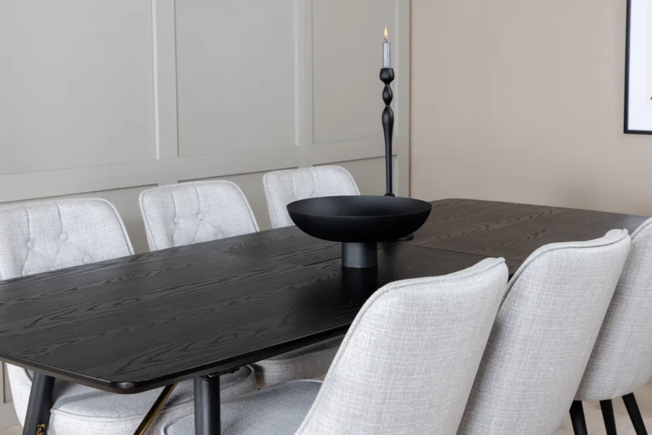 Gold pikendatav must söögilauakomplekt helehallide toolidega (6 tk), GR19428 – 7