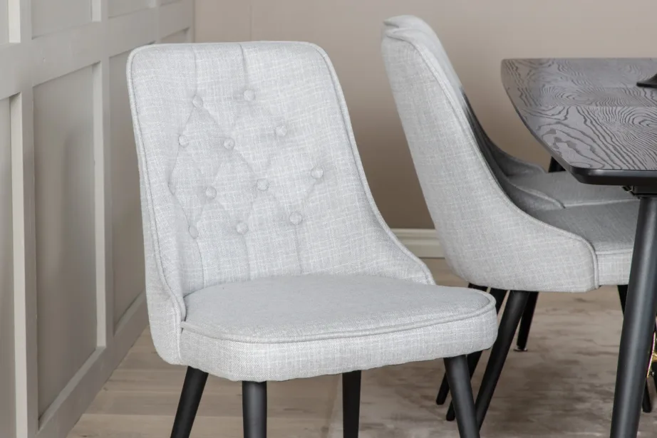 Gold pikendatav must söögilauakomplekt helehallide toolidega (6 tk), GR19428 – 9