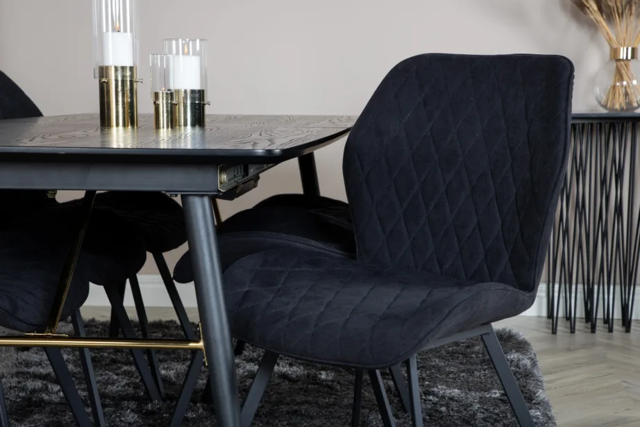 Pikendatav must söögilauakomplekt Gold messingdetailidega ja 6 Gemma tooliga, GR19429 – 7