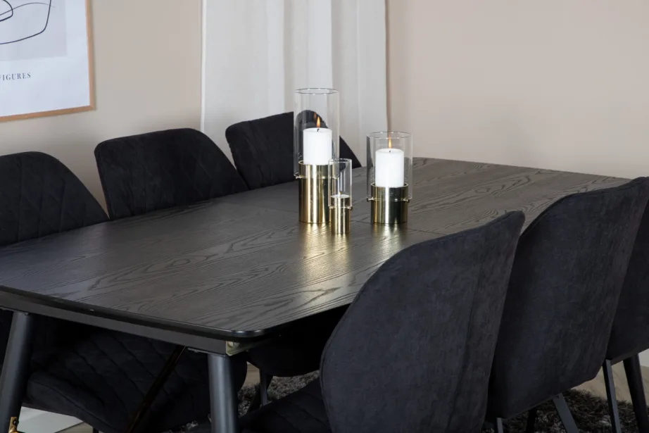 Pikendatav must söögilauakomplekt Gold messingdetailidega ja 6 Gemma tooliga, GR19429 – 8