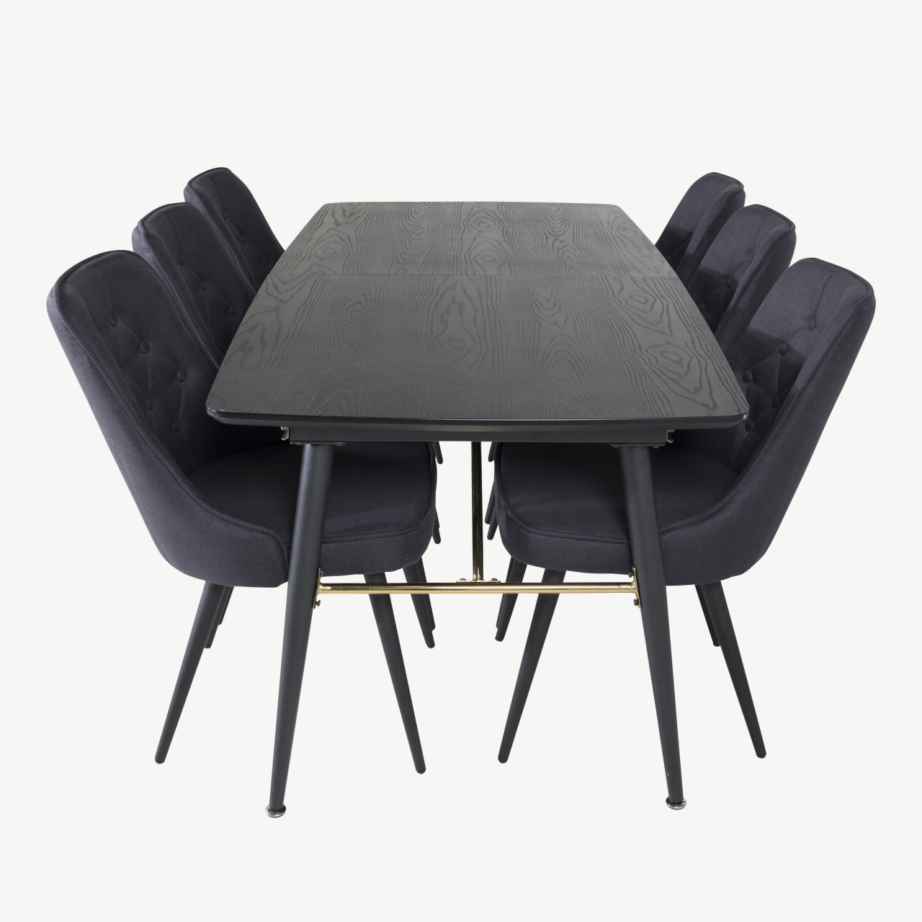 Must pikendatav söögilaud Gold messingidetailidega + sametkattega toolid (6 tk), GR19431 – 2