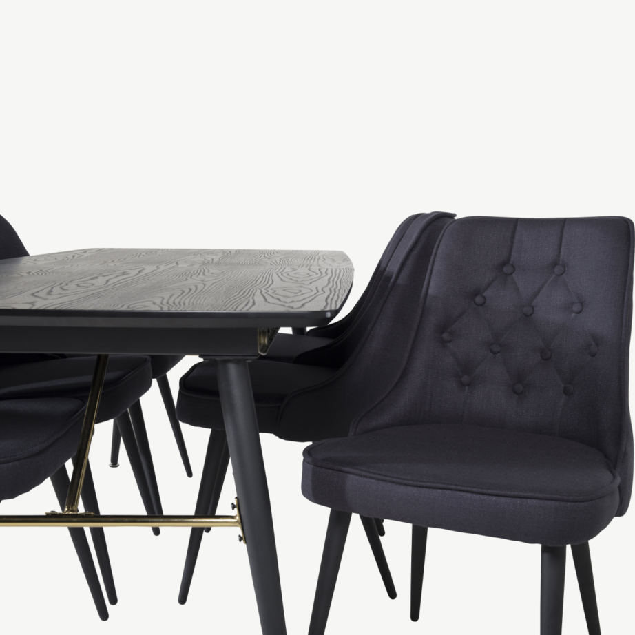 Must pikendatav söögilaud Gold messingidetailidega + sametkattega toolid (6 tk), GR19431 – 3