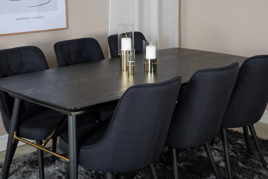 Must pikendatav söögilaud Gold messingidetailidega + sametkattega toolid (6 tk), GR19431 – 8