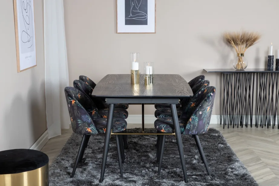Must laiendatav söögikomplekt Gold sametist lillemustriliste toolidega, GR19432 – 5