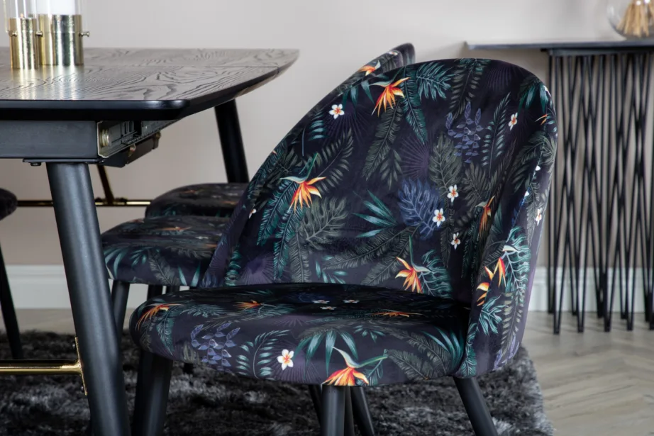 Must laiendatav söögikomplekt Gold sametist lillemustriliste toolidega, GR19432 – 7