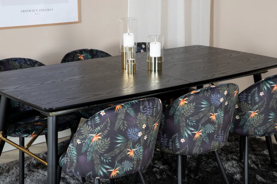 Must laiendatav söögikomplekt Gold sametist lillemustriliste toolidega, GR19432 – 8