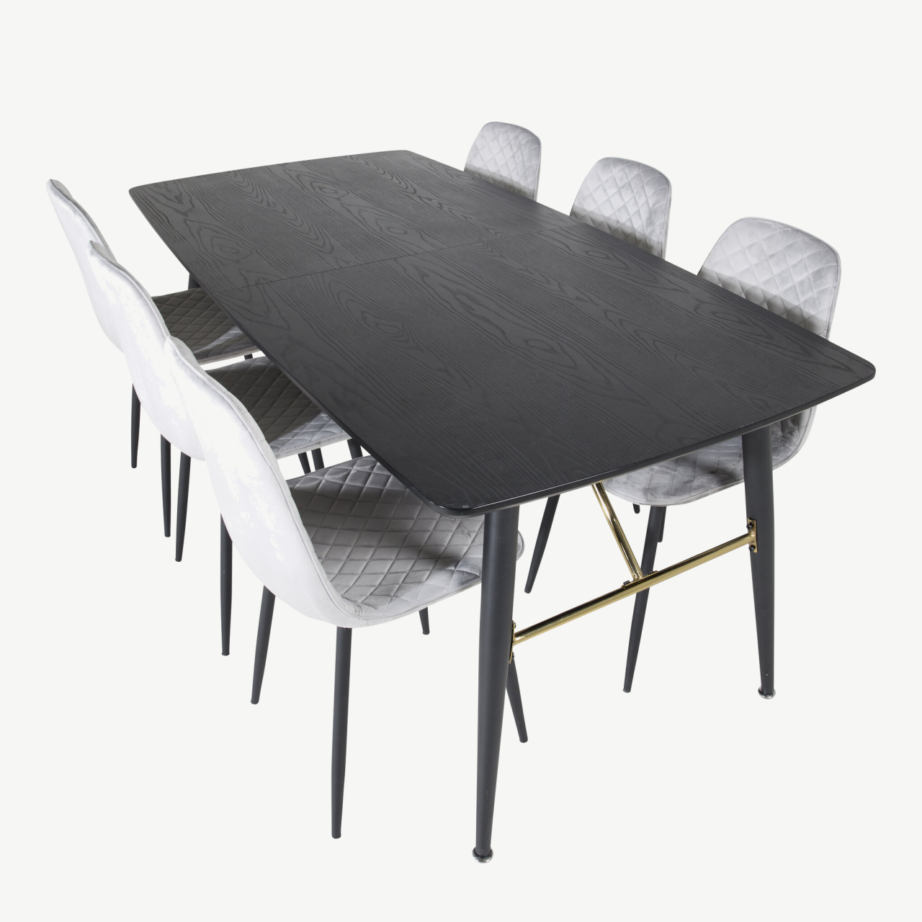 Gold must viimistletud pikendatav söögilaud ja hallid velvetist söögitoolid Polar, GR19433 – 4