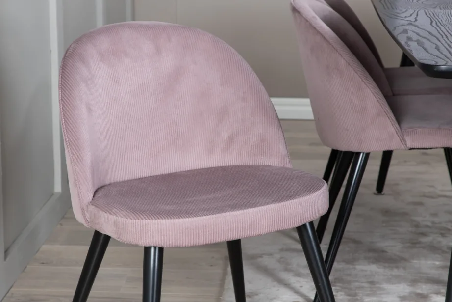 Pikendatav must söögilaud Gold tammevineeriga ja tolmuroosad sametist toolid, GR19443 – 9