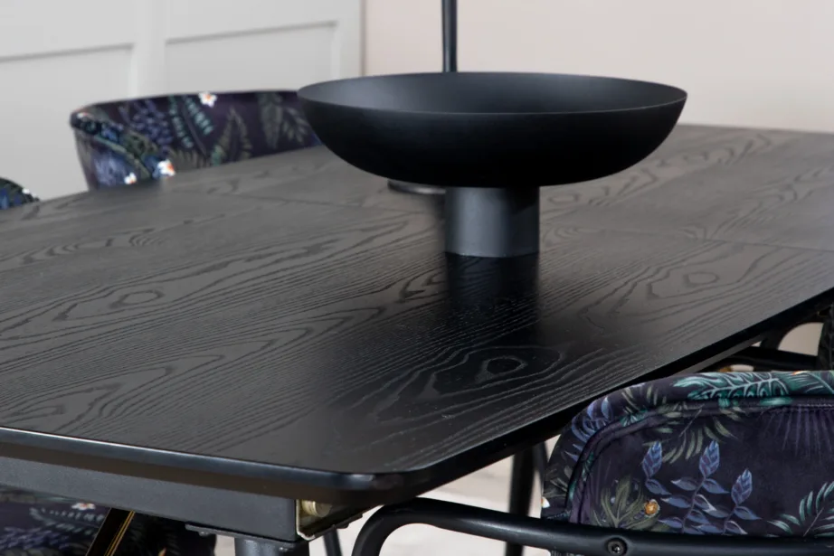 Must laiendatav söögilauakomplekt Gold messingudetailidega ja lillemustrilised Arrow toolid, GR19447 – 8