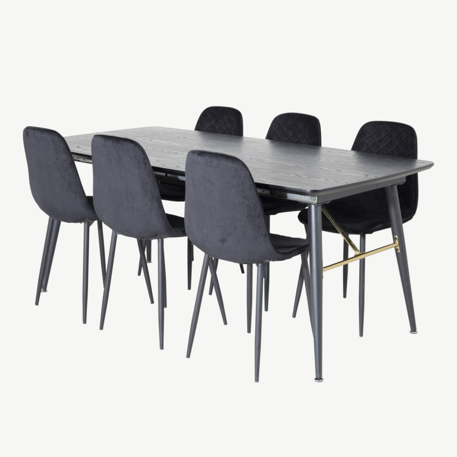 Must laiendatav söögikomplekt Gold messingdetailide ja Polar Diamond samettoolidega (6 tk), GR19448 – 3