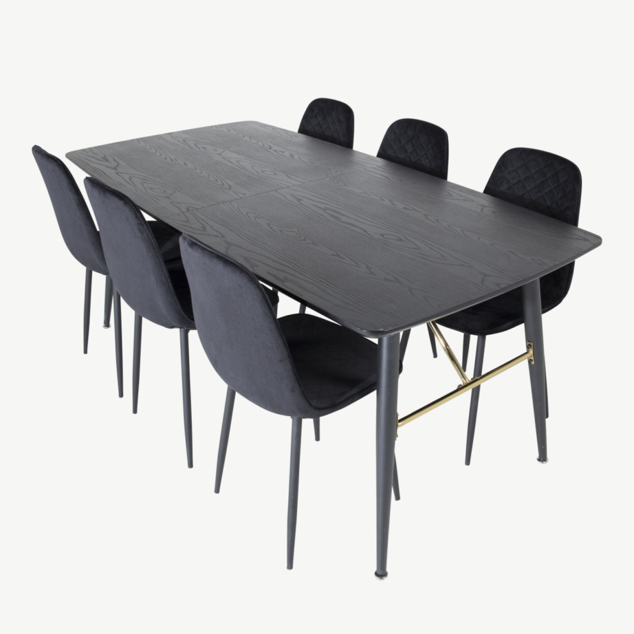 Must laiendatav söögikomplekt Gold messingdetailide ja Polar Diamond samettoolidega (6 tk), GR19448 – 4