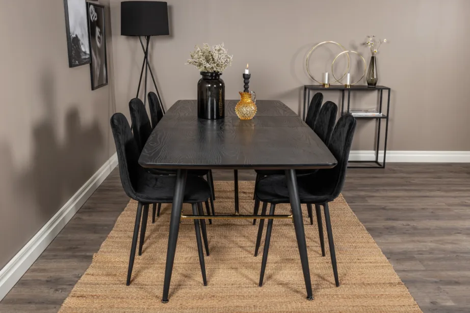 Must laiendatav söögikomplekt Gold messingdetailide ja Polar Diamond samettoolidega (6 tk), GR19448 – 5