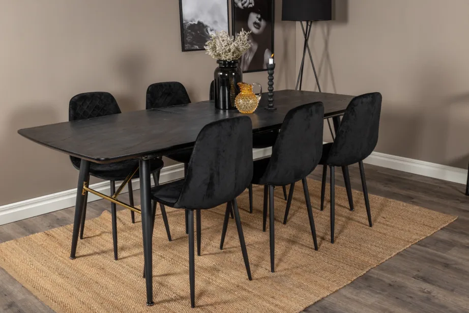 Must laiendatav söögikomplekt Gold messingdetailide ja Polar Diamond samettoolidega (6 tk), GR19448 – 6