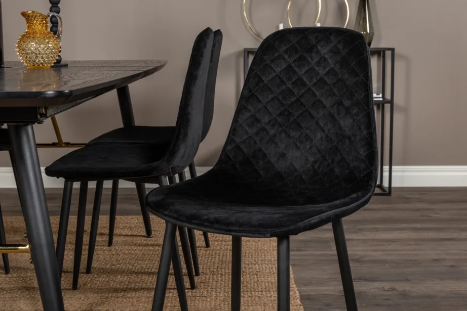 Must laiendatav söögikomplekt Gold messingdetailide ja Polar Diamond samettoolidega (6 tk), GR19448 – 7