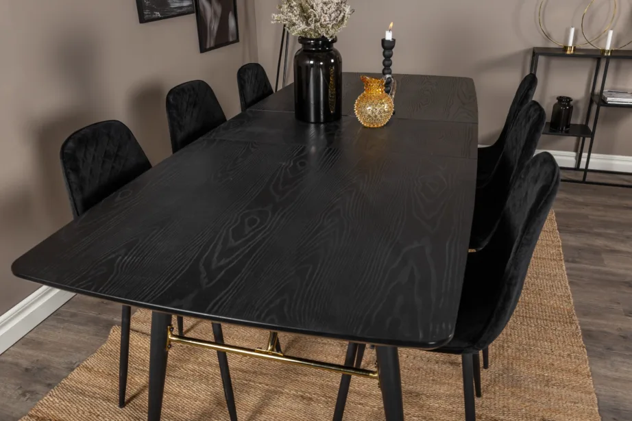 Must laiendatav söögikomplekt Gold messingdetailide ja Polar Diamond samettoolidega (6 tk), GR19448 – 8