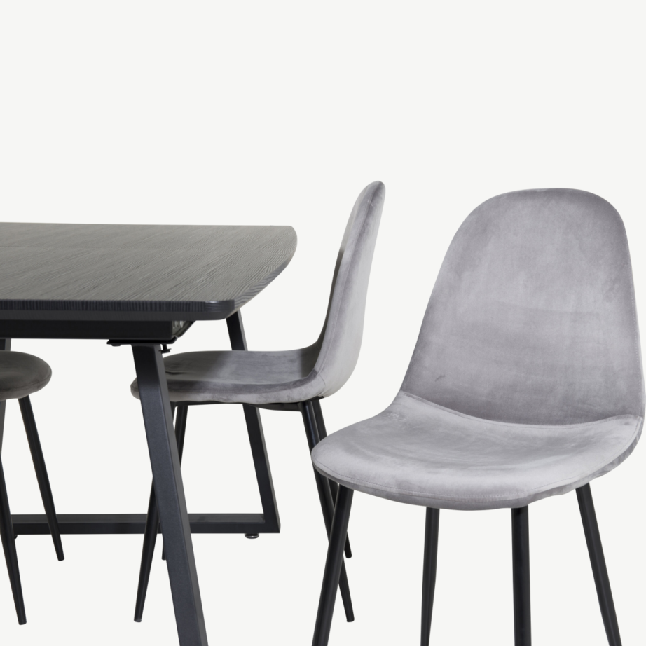 Ristkülikukujuline söögikomplekt Inca musta lauaga ja hallide velvettoolidega, GR19465 – 3