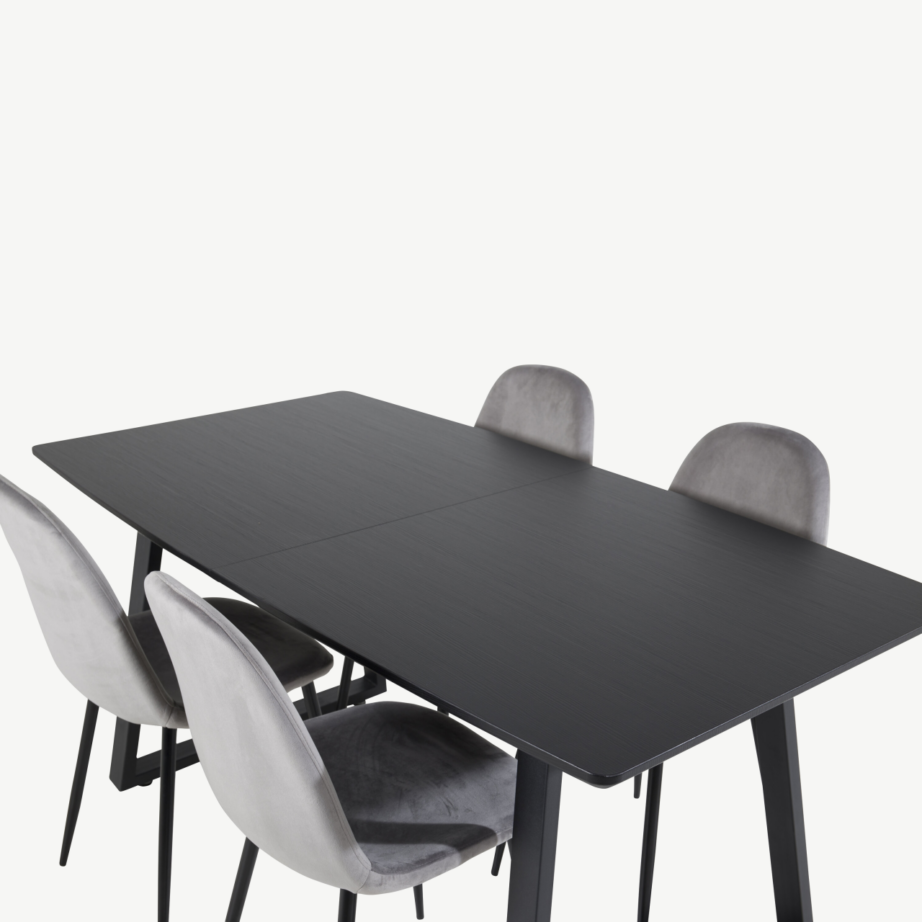 Ristkülikukujuline söögikomplekt Inca musta lauaga ja hallide velvettoolidega, GR19465 – 4